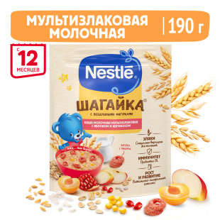 NESTLÉ® ШАГАЙКА® Каша молочная мультизлаковая с яблоком и кусочками абрикоса 