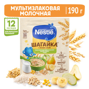NESTLÉ® ШАГАЙКА® Каша молочная мультизлаковая яблоко, банан, груша 
