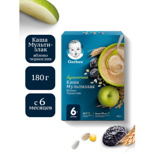 Безмолочная каша GERBER® «Мультизлаковая с яблоком и черносливом»