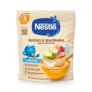 Nestlé® Молочная пшеничная каша с кусочками яблока и земляники садовой